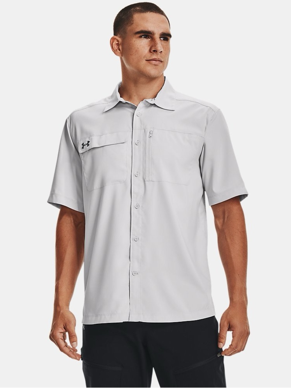Under Armour Men’s Light Gray Short Sleeve Button Coach Motivator Shirt